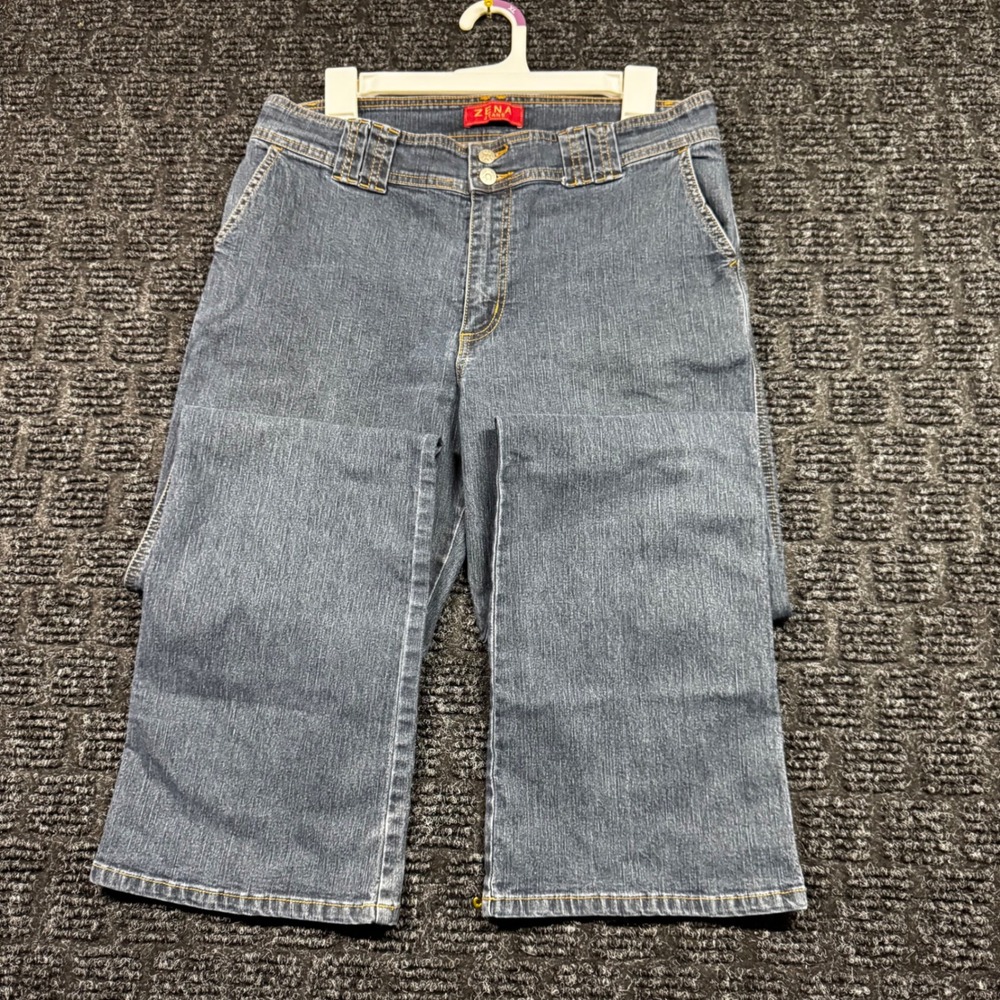 Zena Jeans Womens 12 Medium Wash Straight Leg Double Button Stretch Denim F54